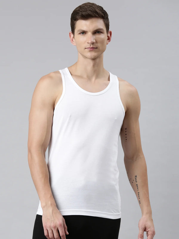 FASO Mens White Cotton Fine Comfort Vest Pack Of 2