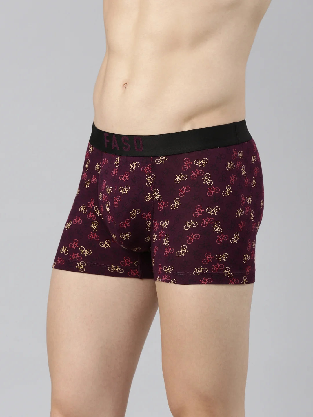 Faso Men's Cotton Outer Elastic All Over Print Trunk