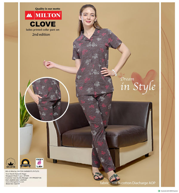 Clove (Women's Printed Collar Pant Set)