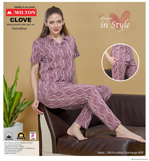 Clove (Women's Printed Collar Pant Set)