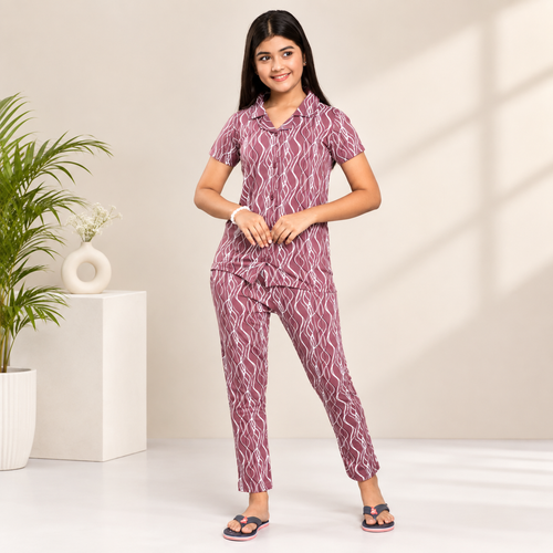 Girls Printed Collar Pant Set