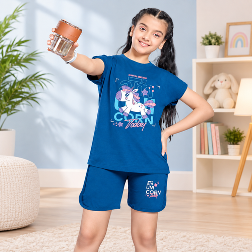 GIRL TENCEL CO-ORD SET STEEL BLUE