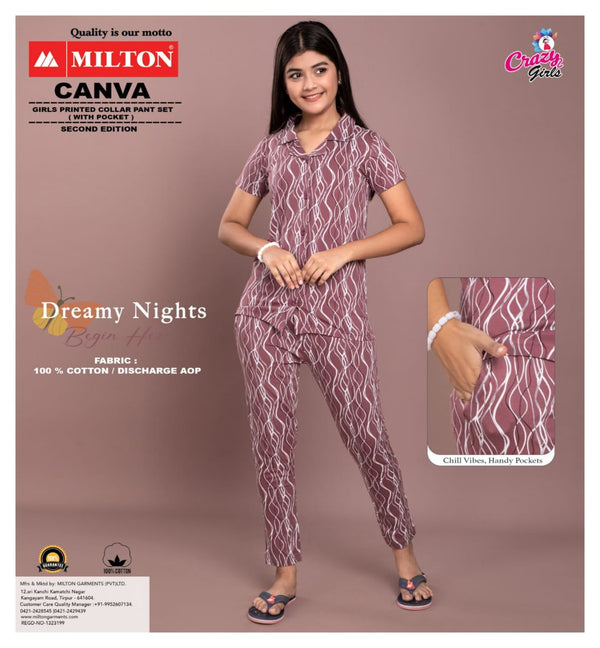 Canva (Girls Printed Collar Pant Set)