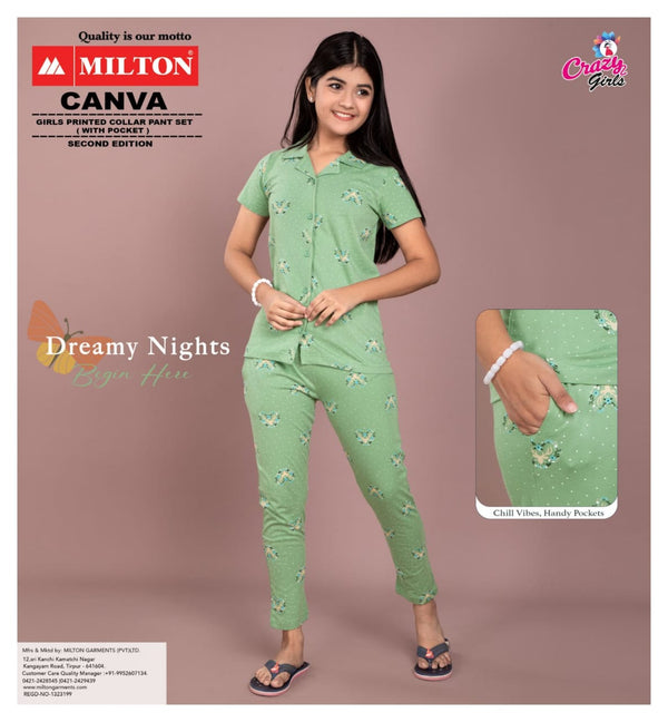 Canva (Girls Printed Collar Pant Set)