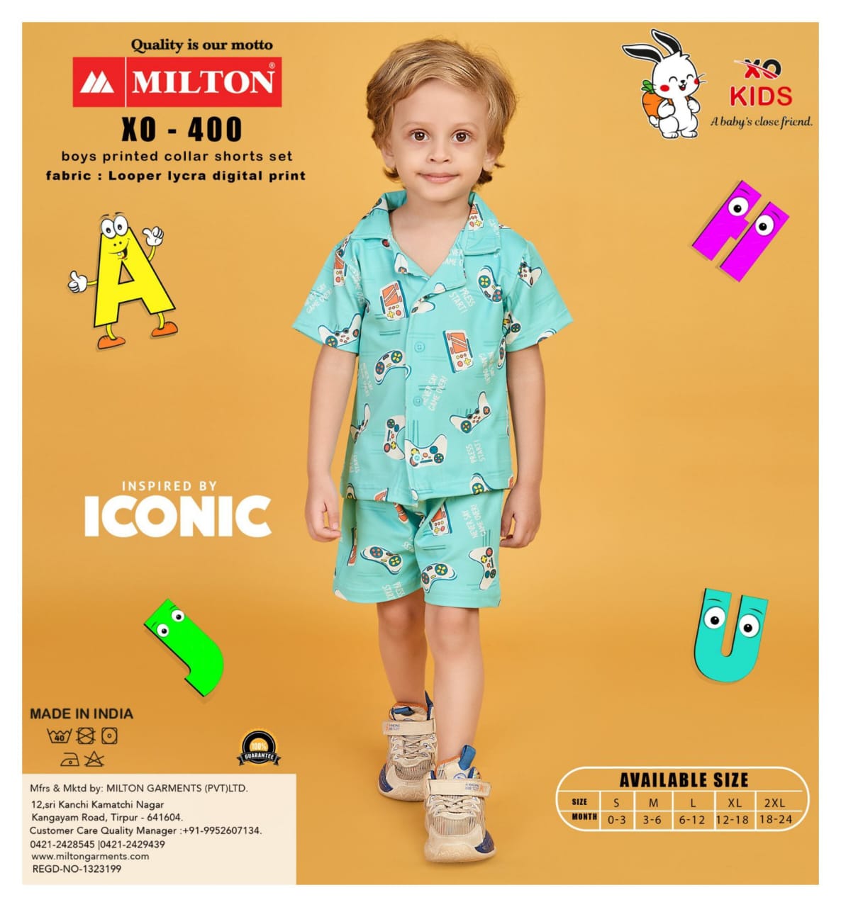 XO - 400 (Boys Printed Collar Shorts Set)