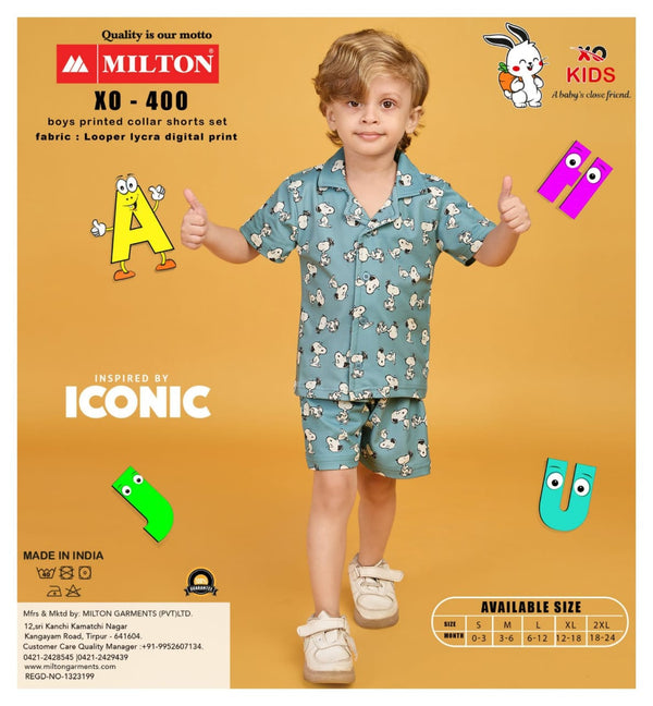 XO - 400 (Boys Printed Collar Shorts Set)