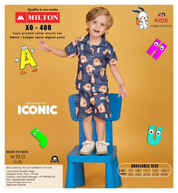XO - 400 (Boys Printed Collar Shorts Set)