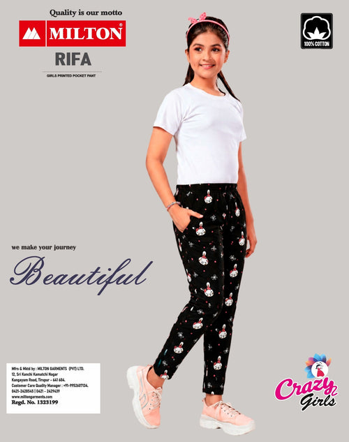 Girls Printed Cotton Pants NAVY BLUE